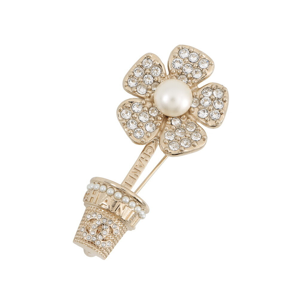 Chanel Brooch, Flower Motif, Coco Mark, Faux Pearl Rhinestones, B23S ABA573 C...